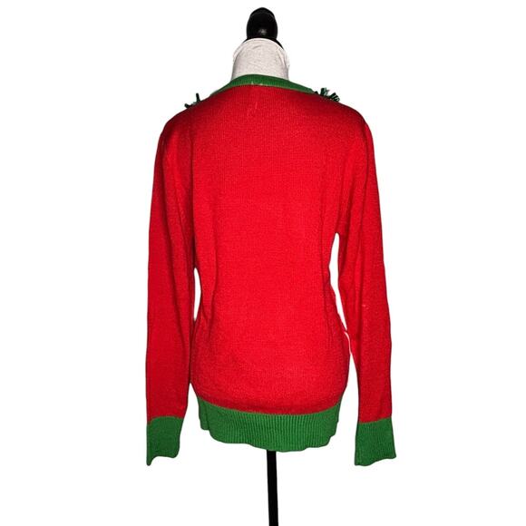 Ugly Sweater Jingle Bell Christmas Wreath Sweater Red Green Size Small/Medium - Picture 7 of 13